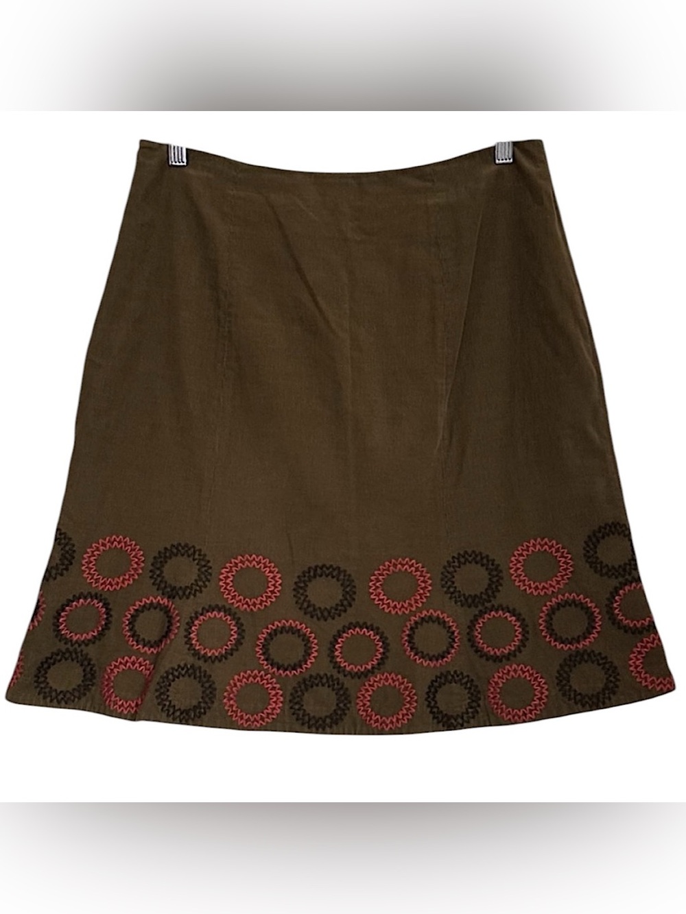 Boden Women’s Circle Embroidered A Line Corduroy Skirt Green Office Boho Size 8R